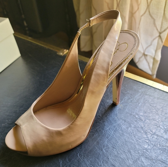 Jessica Simpson French Nude Peep Toe Slingback Stiletto Heel Size 10 - Picture 9 of 13